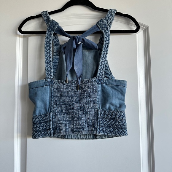 Maeve by Anthropologie Braided Cropped Denim Halter Top SZ2 - Picture 2 of 5
